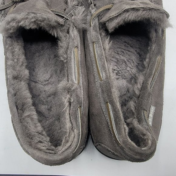 LL Bean Wicked Good Moccasin Mens 11M Slippers Grey Suede Shearling Lined 264593 main image 11